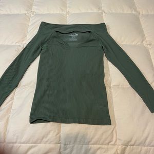 Free People Green Ribbed Off the shoulder Longsleeve